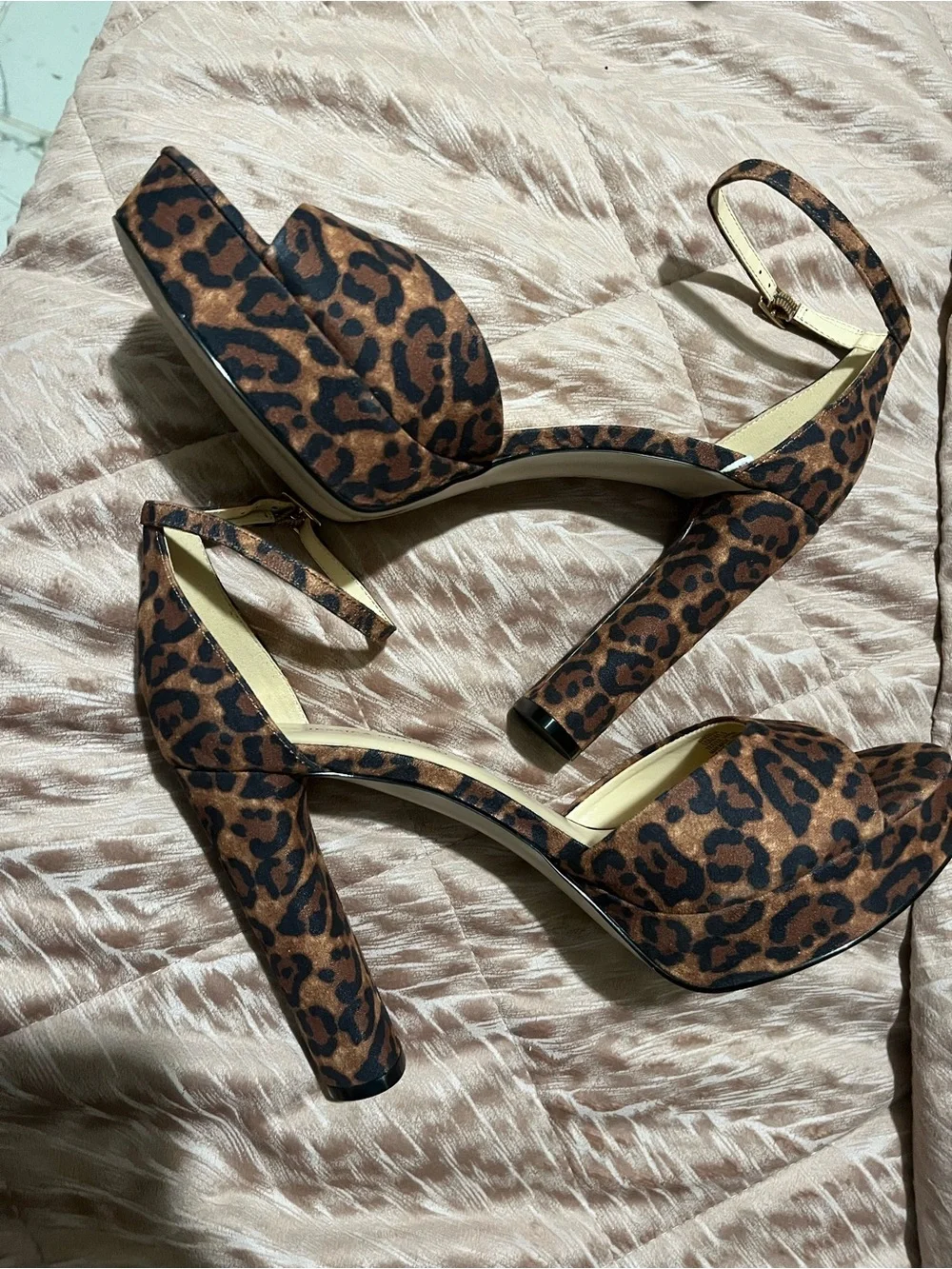 Jessica Simpson Leopard Print Platform Ankle Strap Heels - Brown/Black NO BOX